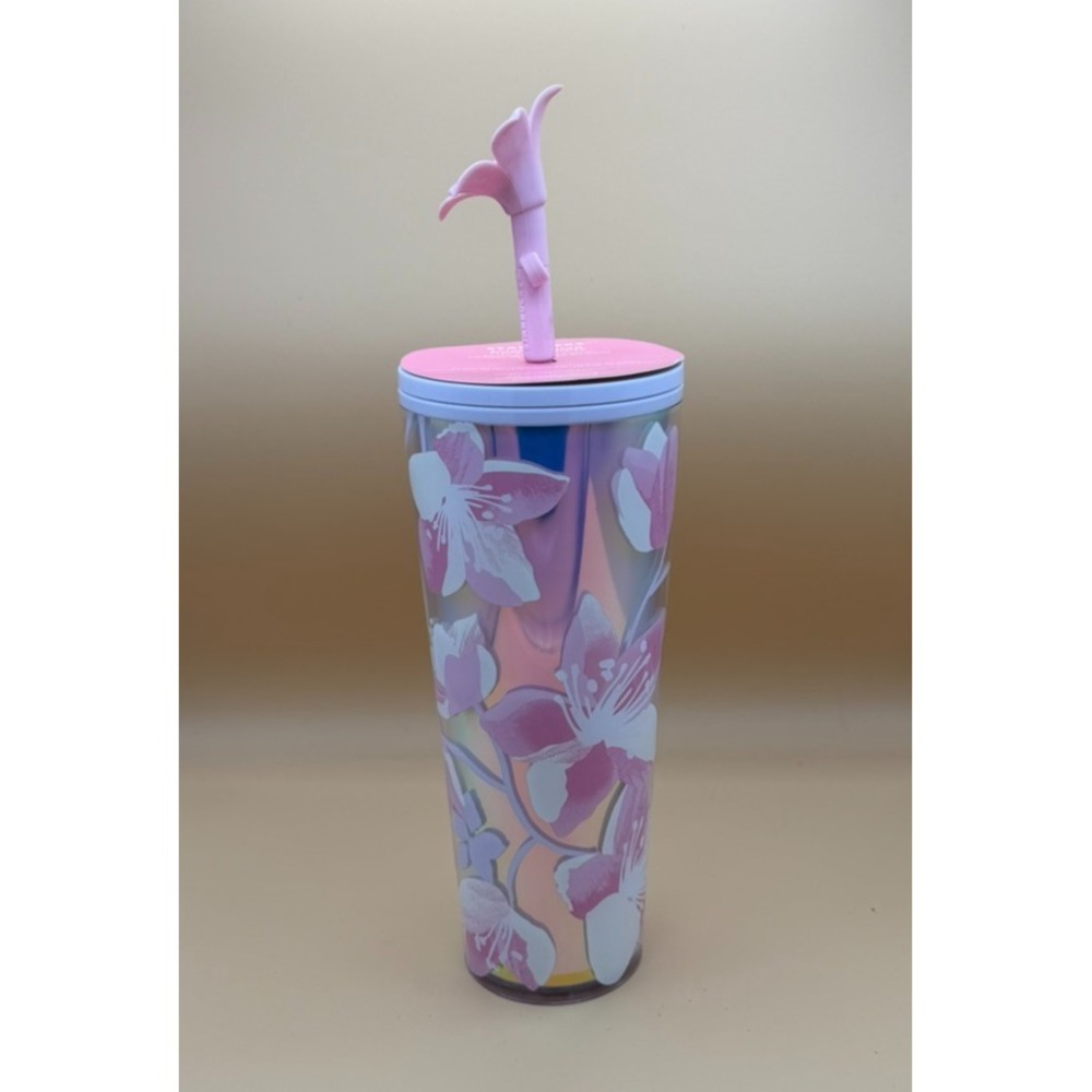 Starbucks 2024 Cherry Blossom 24oz Tumbler Silicone Flower Straw Topper Pink